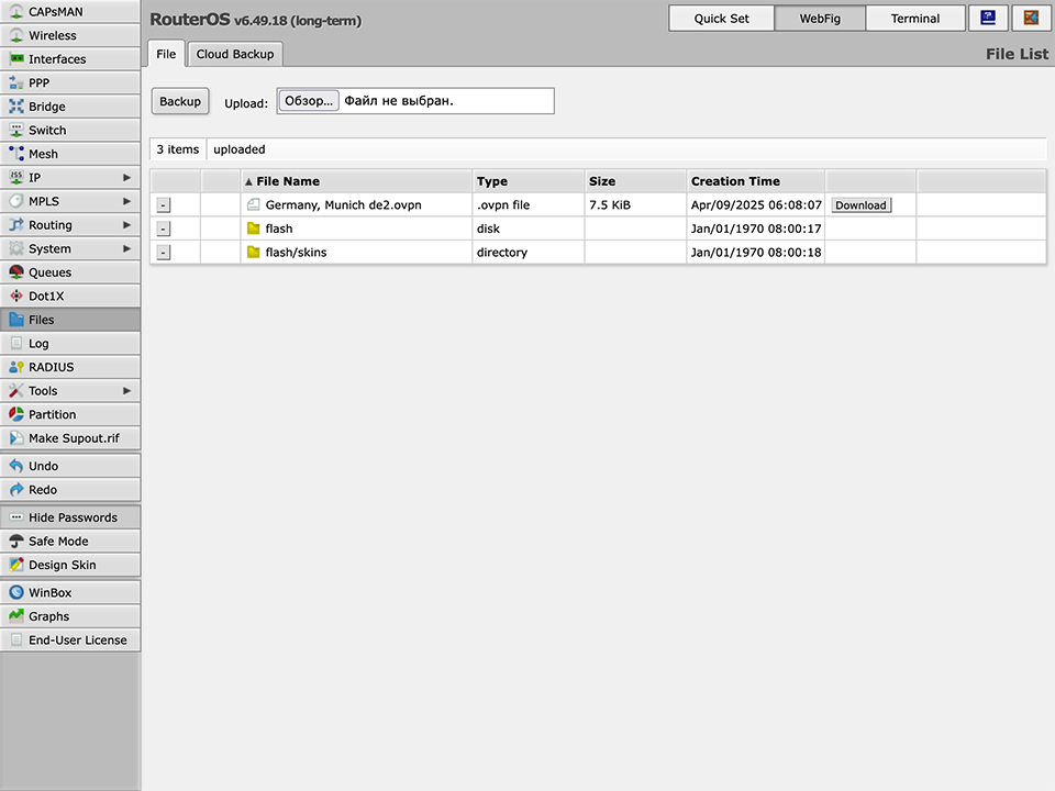 在RouterOS上设置OpenVPN，第2步
