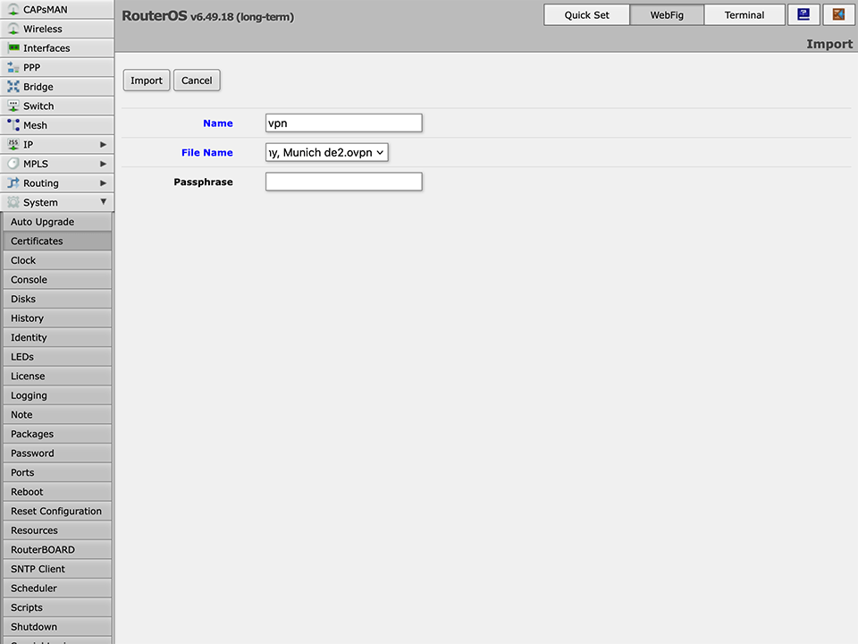 在RouterOS上设置OpenVPN，第4步