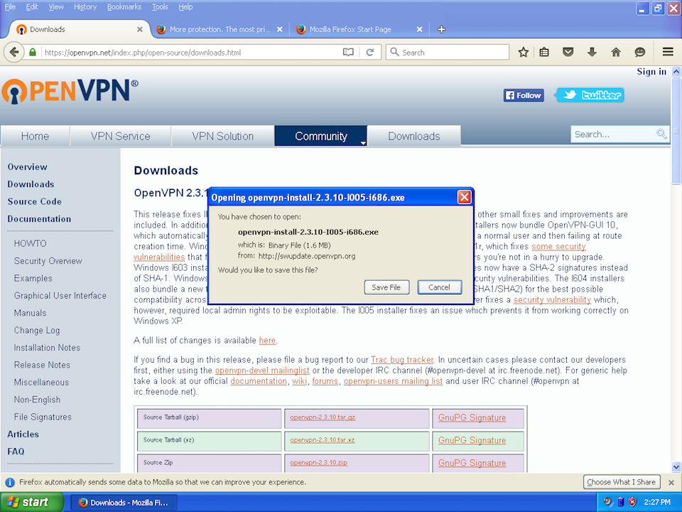 Setting up OpenVPN on Windows XP, step 1