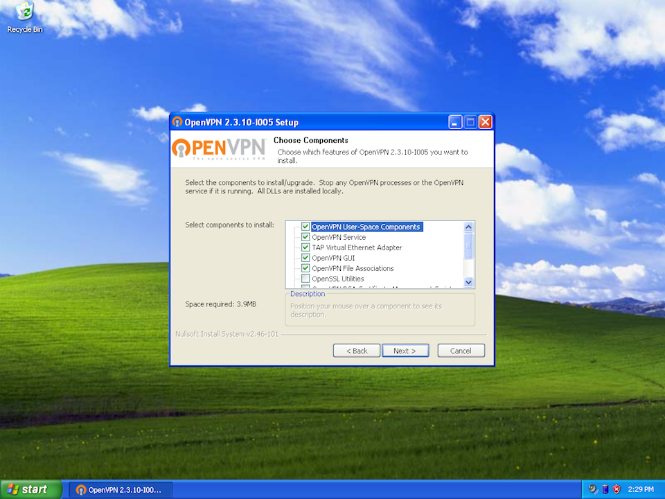 Setting up OpenVPN on Windows XP, step 5