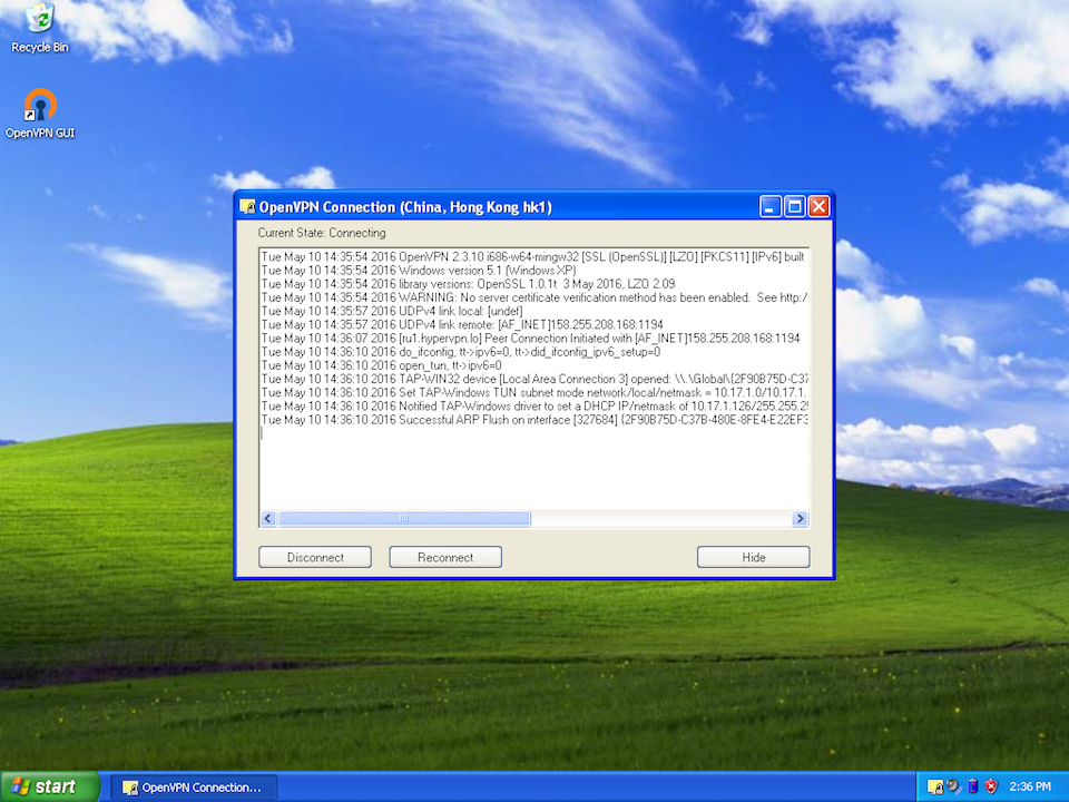 Setting up OpenVPN on Windows XP, step 11