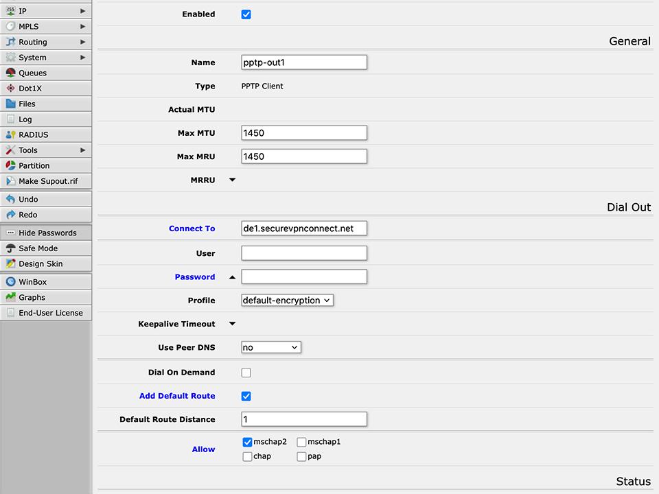 Setting up PPTP VPN on RouterOS, step 3