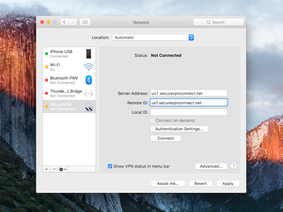 Setting up IKEv2 VPN on Mac OS X, step 6