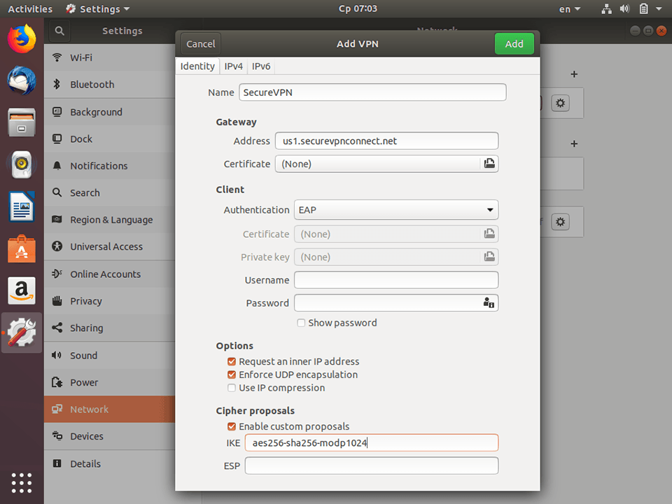 Setting up IKEv2 VPN on Linux Ubuntu 18.04, step 7
