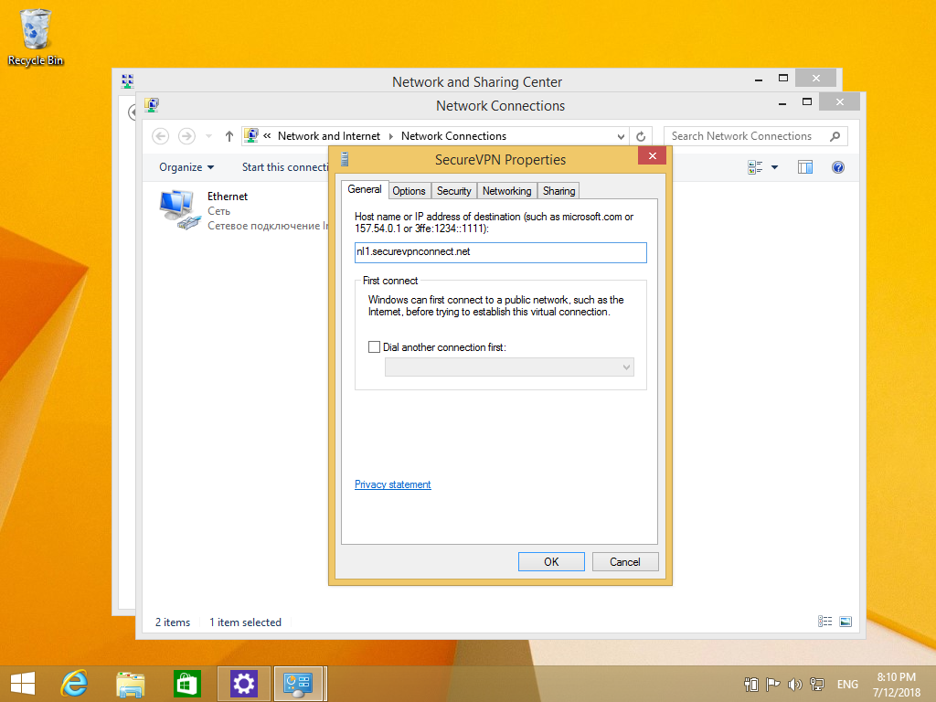 Setting up IKEv2 VPN on Windows 8, step 14