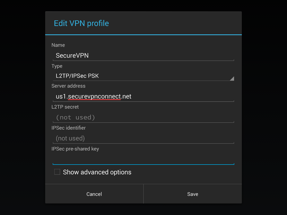 Setting up L2TP VPN on Android, step 5