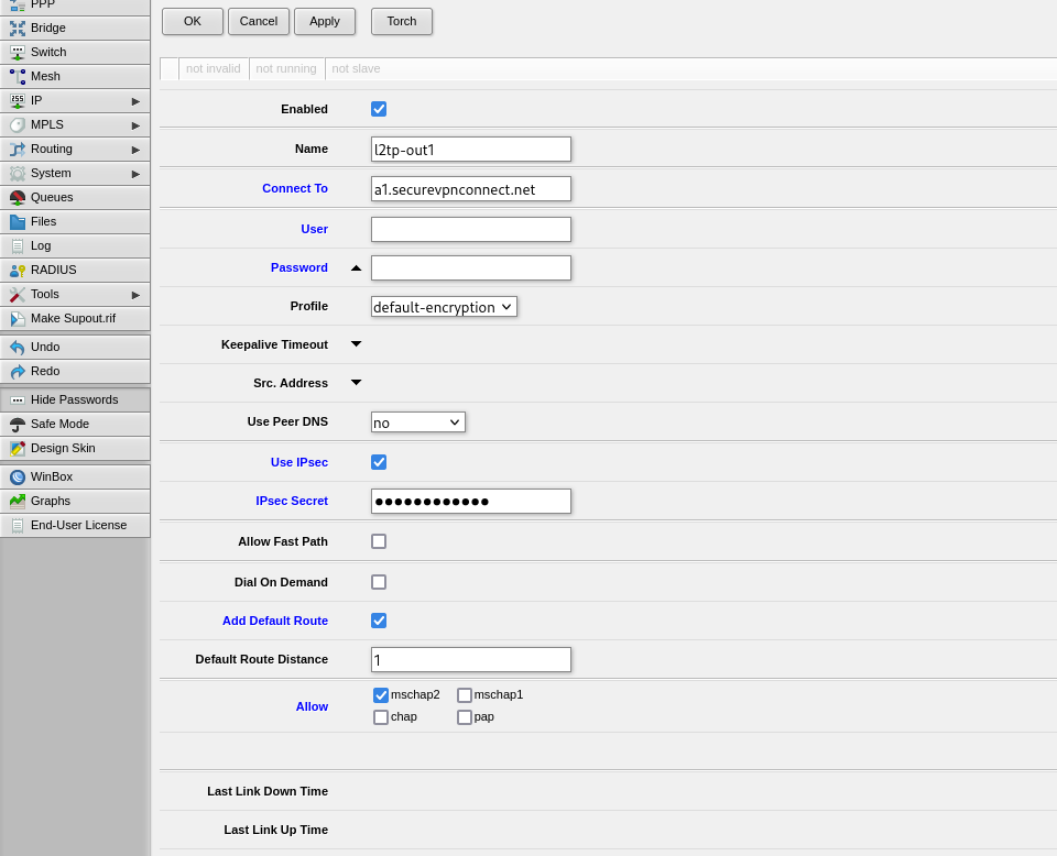 Setting up L2TP VPN on RouterOS, step 3