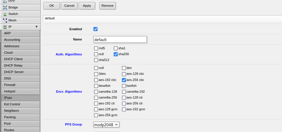 Setting up L2TP VPN on RouterOS, step 5