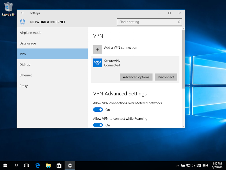 Setting up L2TP VPN on Windows 10, step 6