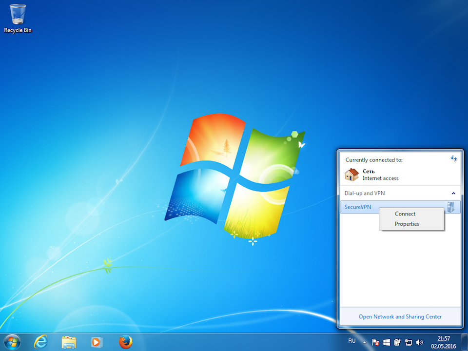 Setting up L2TP VPN on Windows 7, step 8