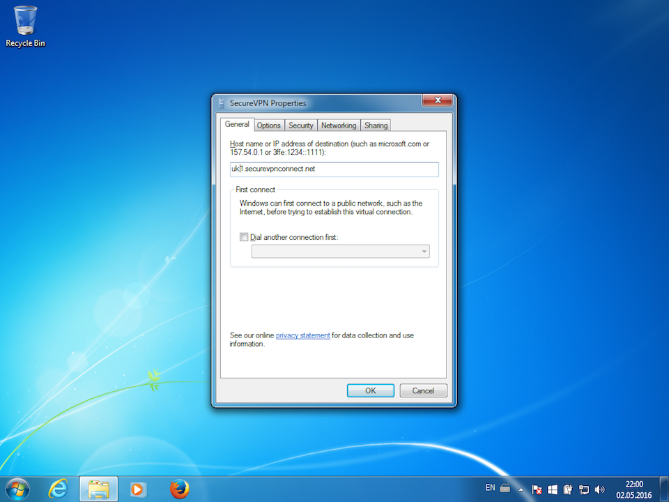 Setting up L2TP VPN on Windows 7, step 16