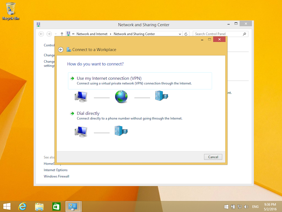 Setting up L2TP VPN on Windows 8, step 5