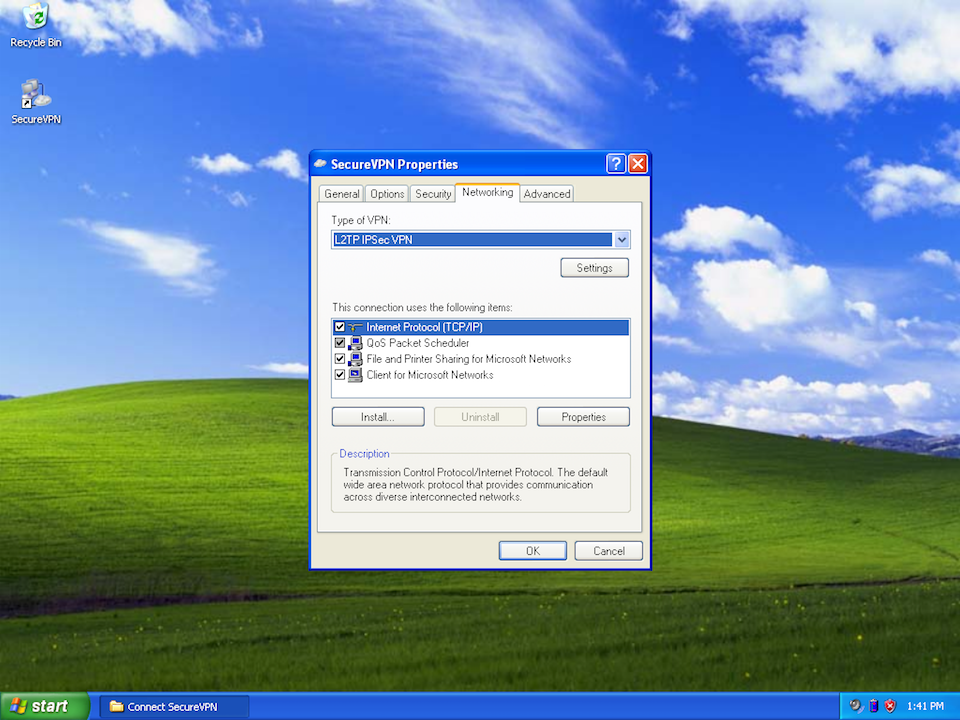 Setting up L2TP VPN on Windows XP, step 10