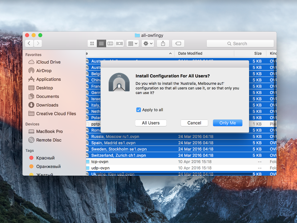 Setting up OpenVPN on Mac OS X, step 6