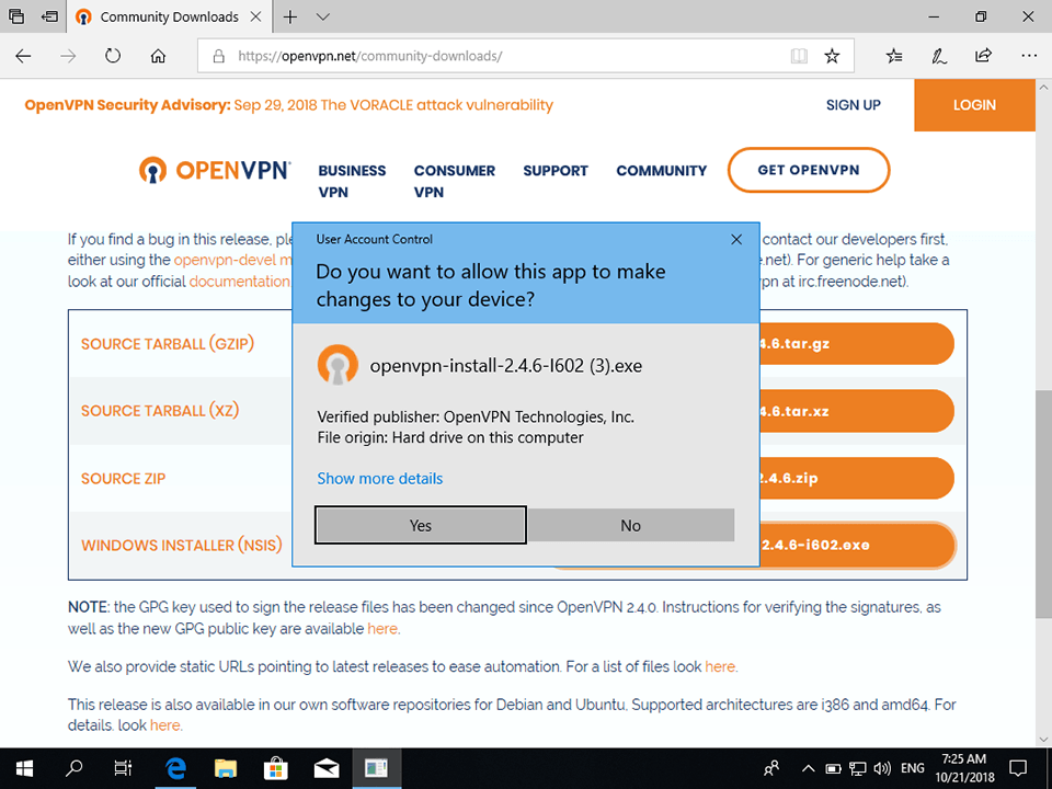Setting up OpenVPN on Windows 10, step 2