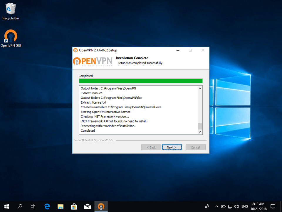 Setting up OpenVPN on Windows 10, step 8