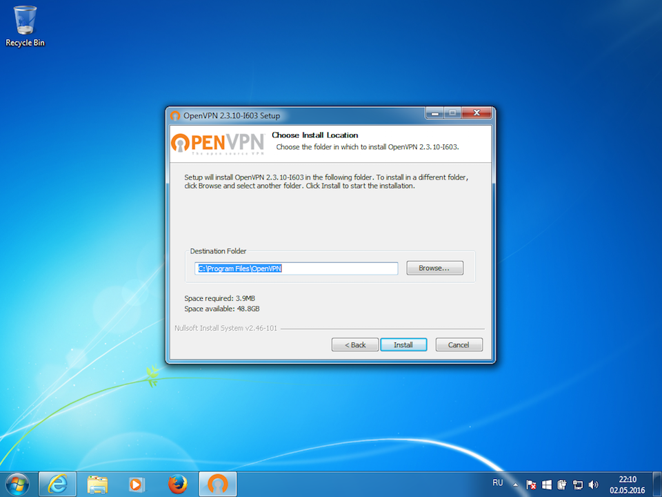 Setting up OpenVPN on Windows 7, step 6