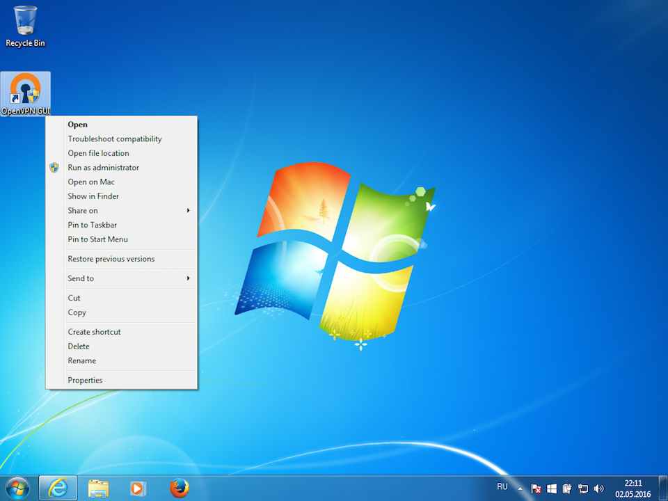 Setting up OpenVPN on Windows 7, step 9