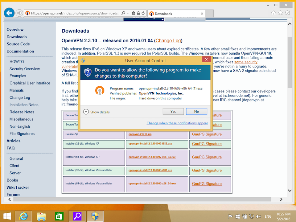 Setting up OpenVPN on Windows 8, step 2