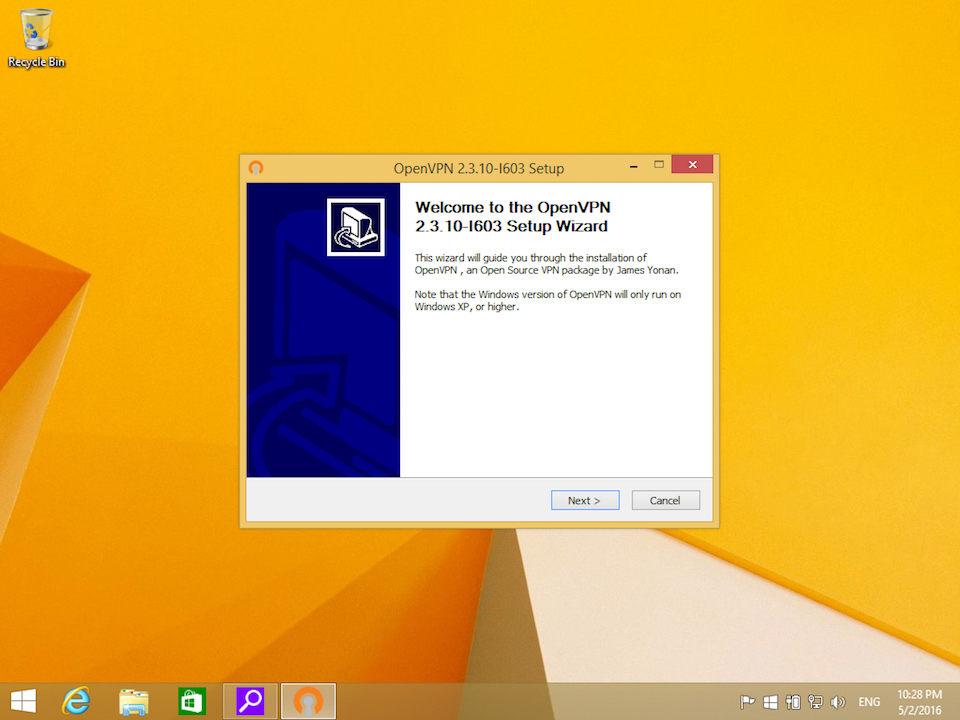 Setting up OpenVPN on Windows 8, step 3