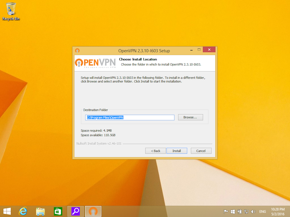 Setting up OpenVPN on Windows 8, step 6