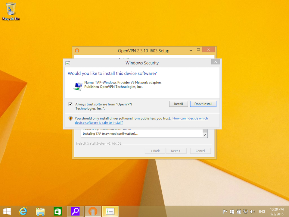 Setting up OpenVPN on Windows 8, step 7