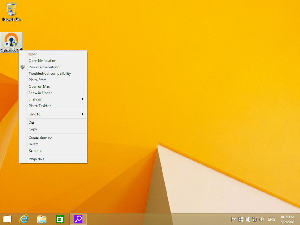Setting up OpenVPN on Windows 8, step 9