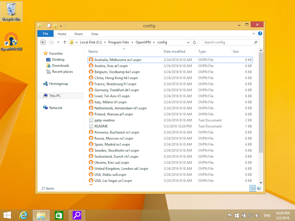 Setting up OpenVPN on Windows 8, step 13