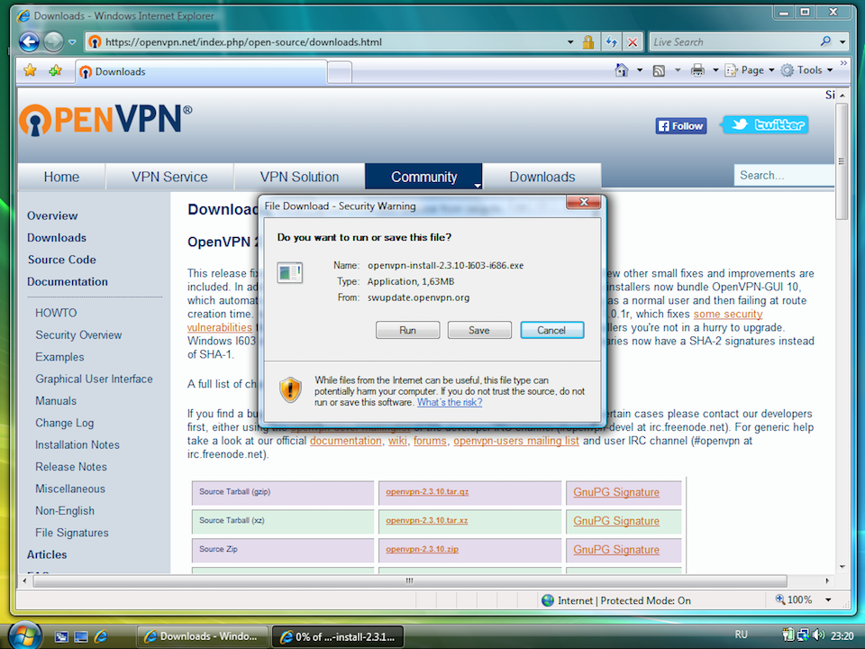 Setting up OpenVPN on Windows Vista, step 1