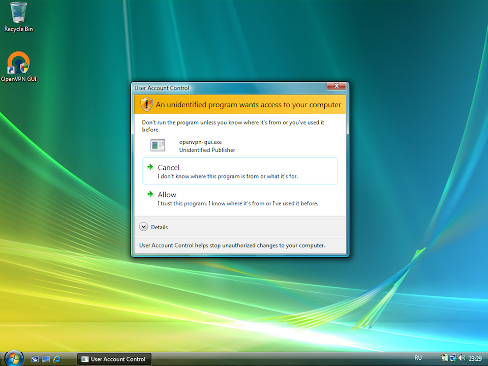 Setting up OpenVPN on Windows Vista, step 15