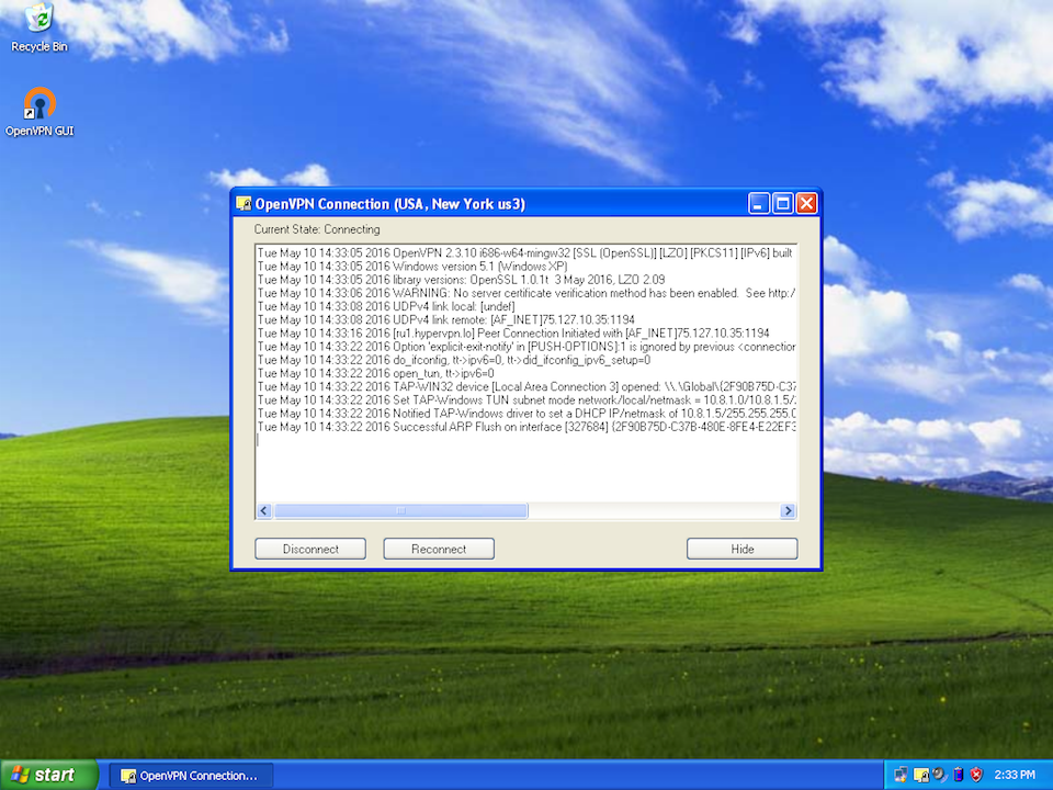 Setting up OpenVPN on Windows XP, step 11