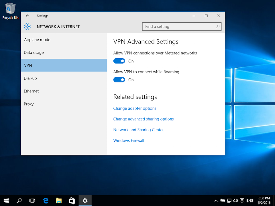 Setting up PPTP VPN on Windows 10, step 7
