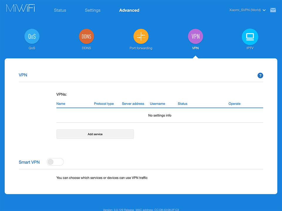 Setting up PPTP VPN on Xiaomi Mi Router 4A, step 2