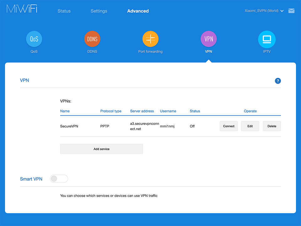Setting up PPTP VPN on Xiaomi Mi Router 4A, step 4