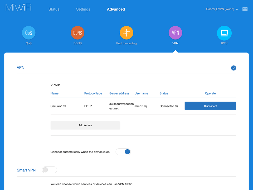 Setting up PPTP VPN on Xiaomi Mi Router 4A, step 5
