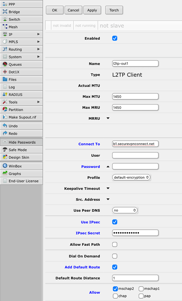 在RouterOS上设置L2TP VPN，第3步