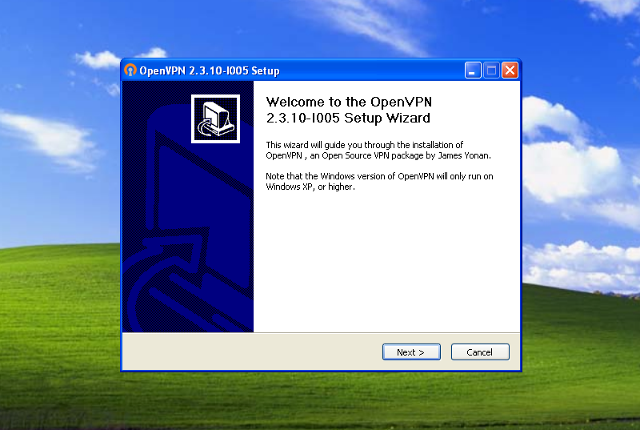 Setting up OpenVPN on Windows XP, step 3