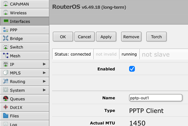 Setting up PPTP VPN on RouterOS, step 4