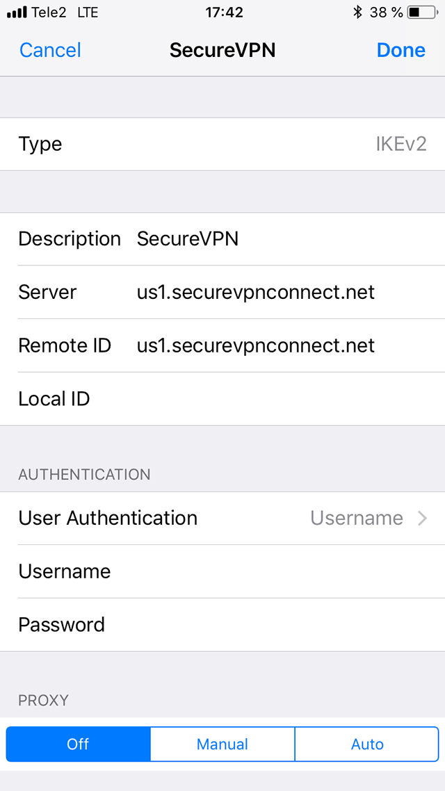 Setting up L2TP VPN on iOS, step 5