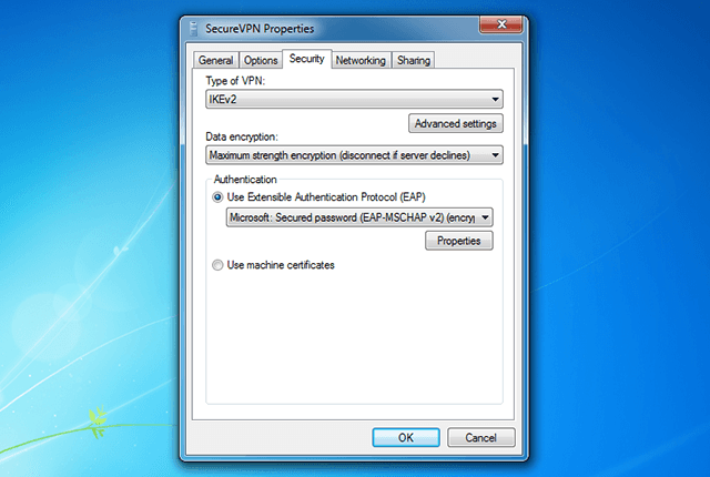Setting up IKEv2 VPN on Windows 7, step 9