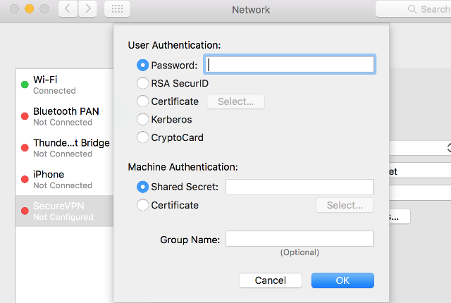 Setting up L2TP VPN on Mac OS X, step 5