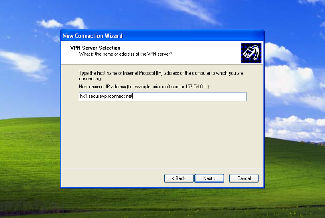 Setting up L2TP VPN on Windows XP, step 7