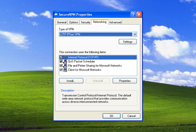 Setting up L2TP VPN on Windows XP, step 10