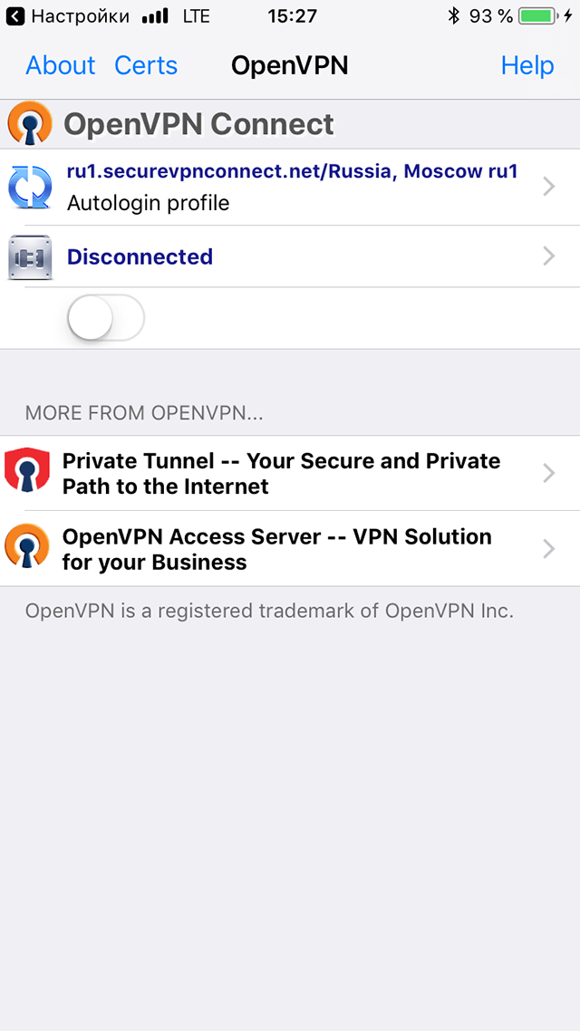 Setting up OpenVPN on iOS, step 10