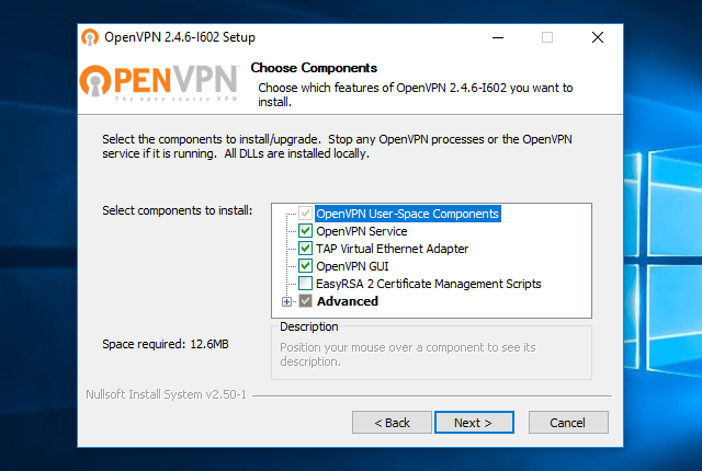 Setting up OpenVPN on Windows 10, step 5