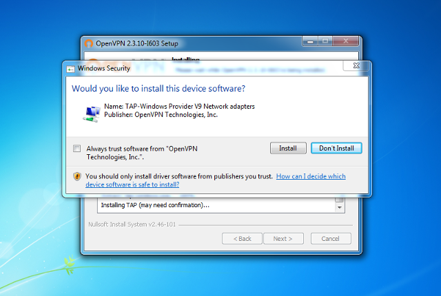 Setting up OpenVPN on Windows 7, step 7