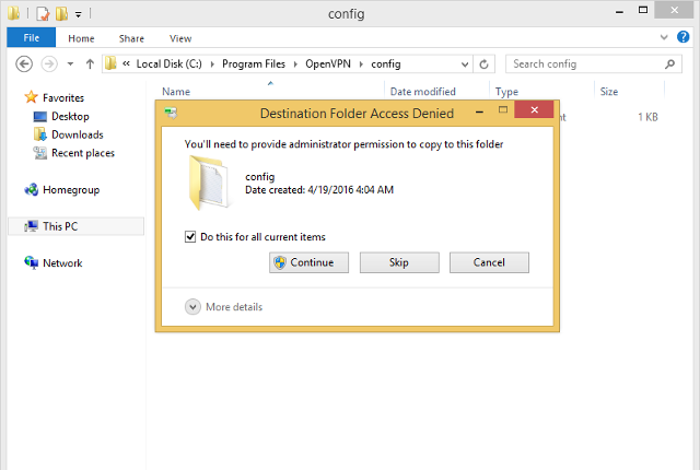 Setting up OpenVPN on Windows 8, step 14