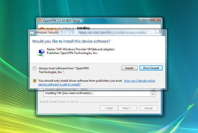 Setting up OpenVPN on Windows Vista, step 7