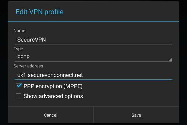 Setting up PPTP VPN on Android, step 9