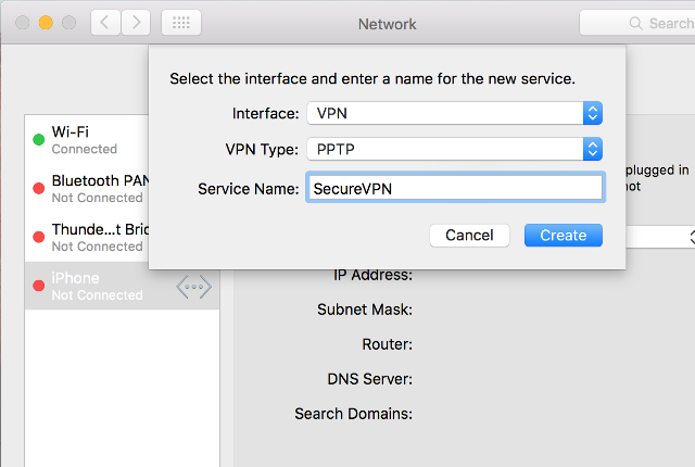 Setting up PPTP VPN on Mac OS X, step 3